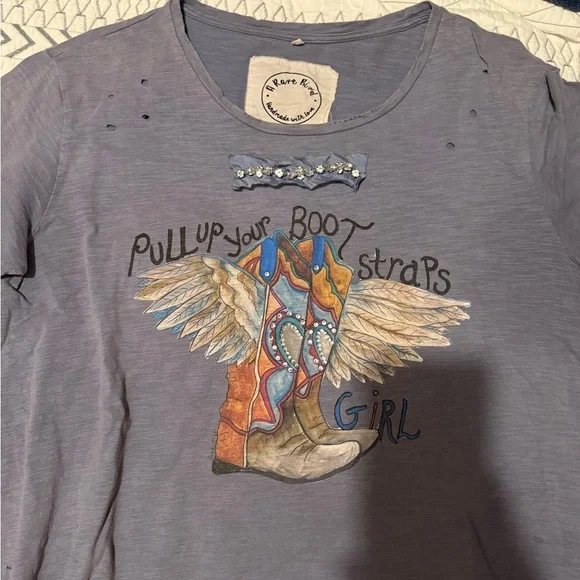 Women's Graphic Tee with Boot Design - Blue - Picture 1 of 3